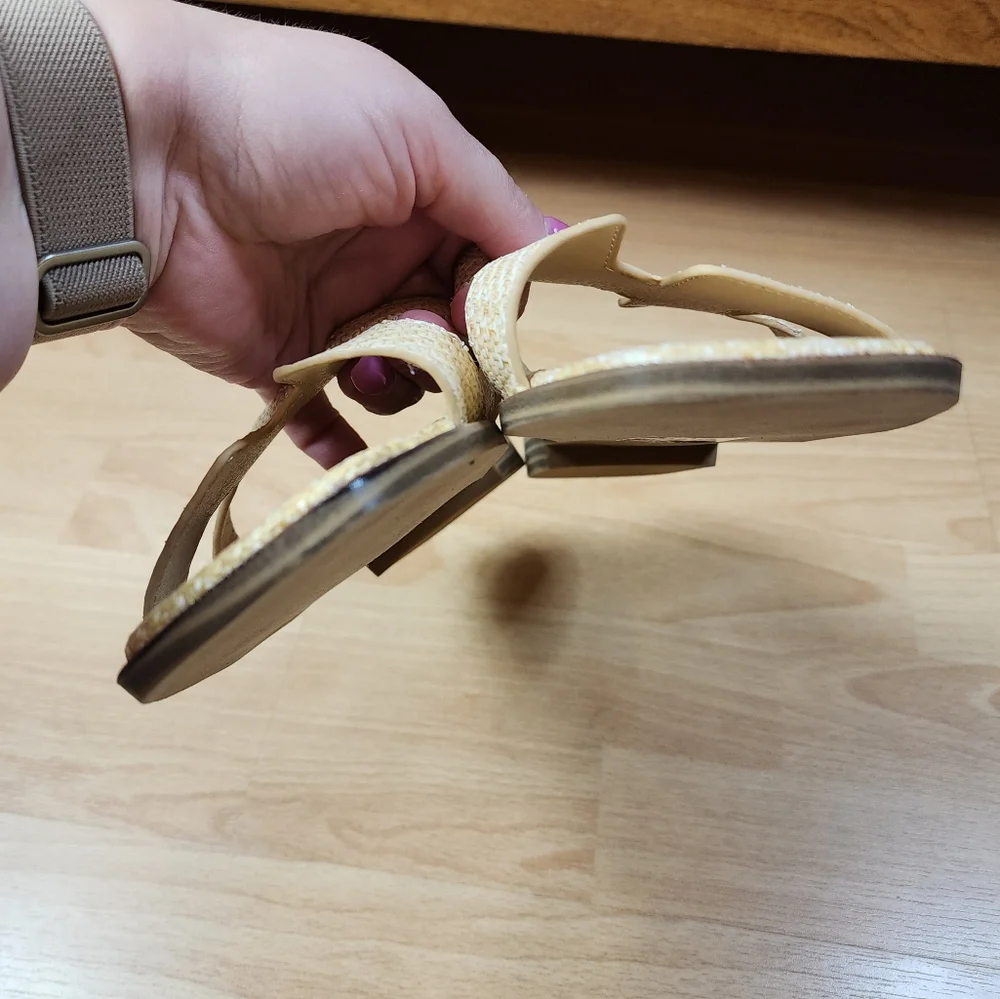 Steve Madden‎ / Madden Girl Hailey Raffia Beige Slide On Flat Sandals Size 9